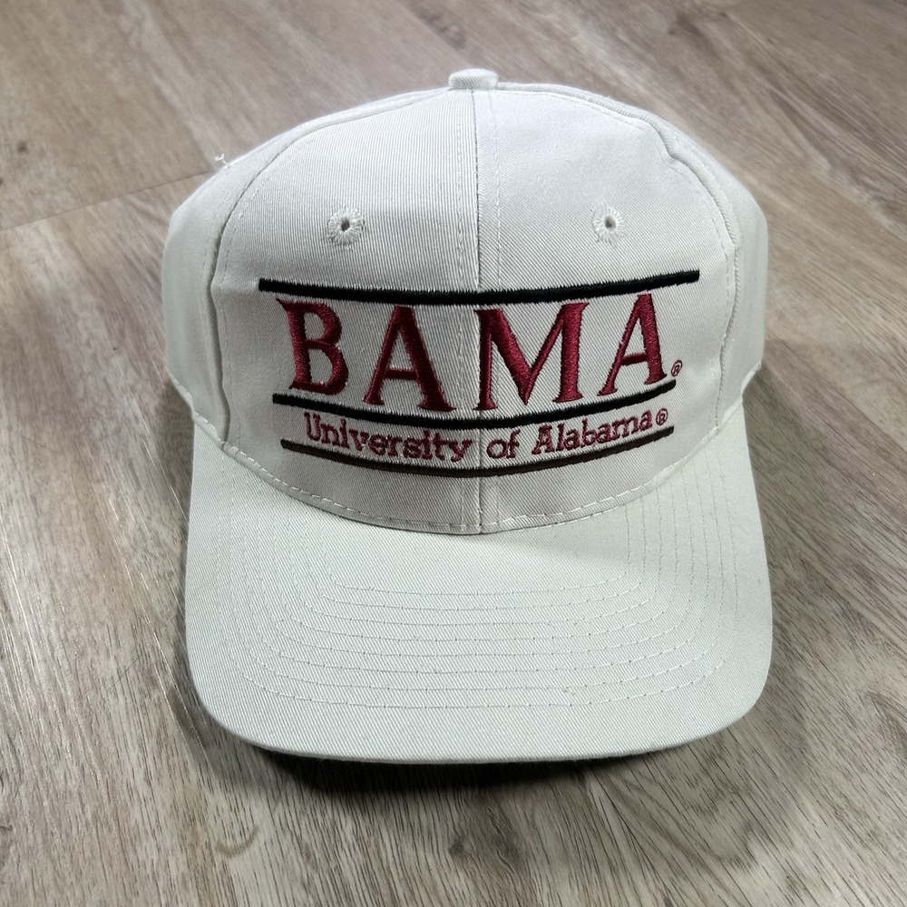 VTG 90s Alabama Crimson Tide Snapback Hat College The Game Bar Line White Cap